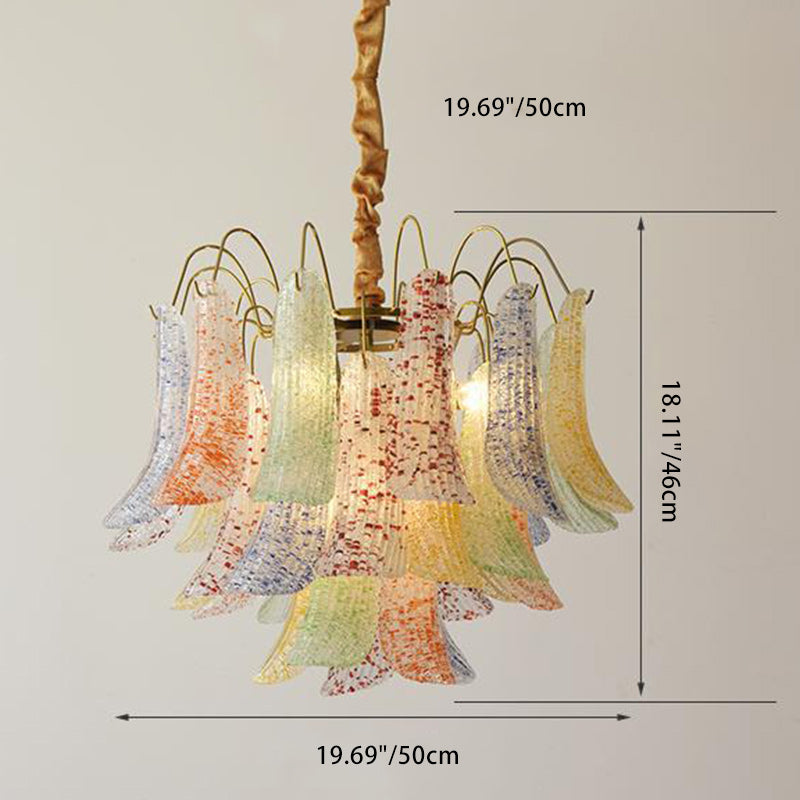Lustre traditionnel français à branches courbées avec plumes en verre et fer, 5/6 lumières pour salon 