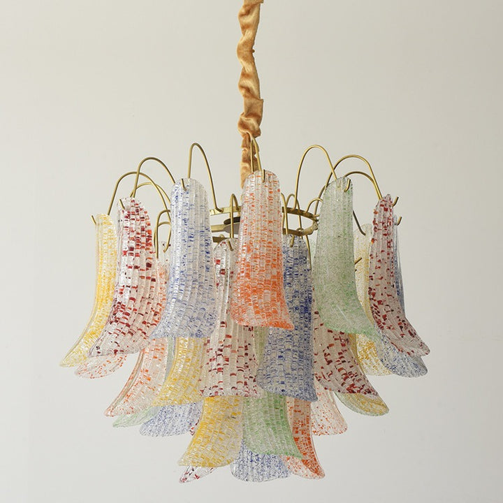 Lustre traditionnel français à branches courbées avec plumes en verre et fer, 5/6 lumières pour salon 
