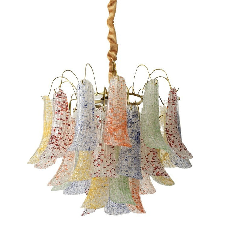 Lustre traditionnel français à branches courbées avec plumes en verre et fer, 5/6 lumières pour salon 