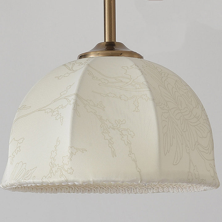 Lustre suspendu à 1 lumière en tissu orbe demi-rond chinois traditionnel avec bois massif et fer pour salon 