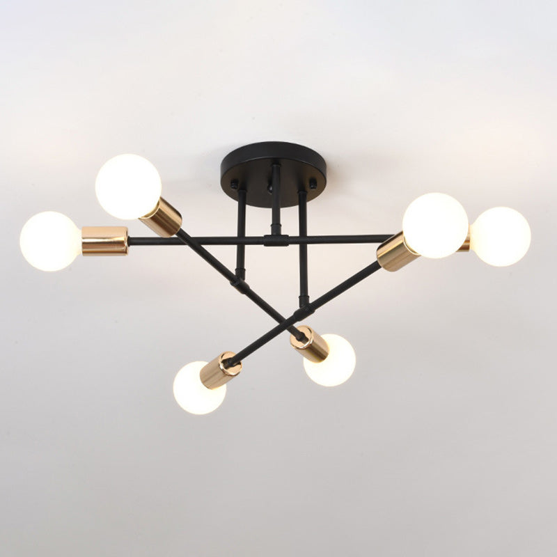 Plafonnier semi-encastré contemporain nordique en fer à cylindre croisé rond à 6 lumières pour salon 