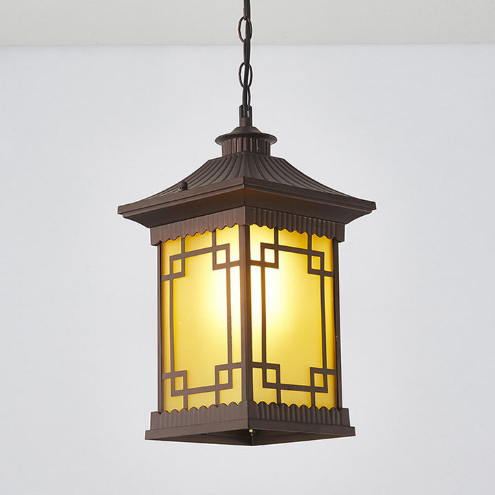 Traditionelle rustikale rechteckige quadratische Hausglas-Aluminium-Pendelleuchte mit 1 Licht für das Wohnzimmer 