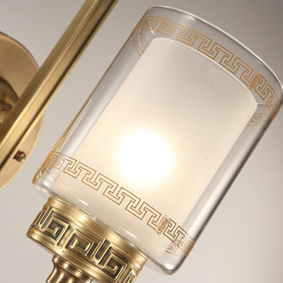 Applique murale traditionnelle chinoise en laiton avec verre courbé en cylindre 1 lumière pour chambre 