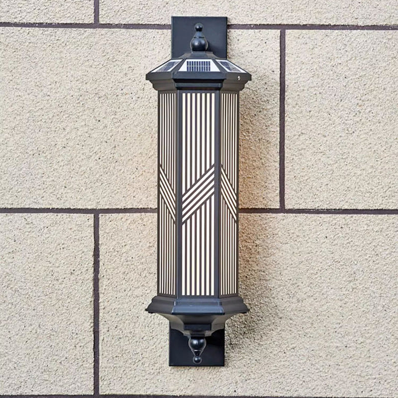 Lampe murale LED en aluminium PC solaire étanche à colonne hexagonale chinoise traditionnelle pour jardin 