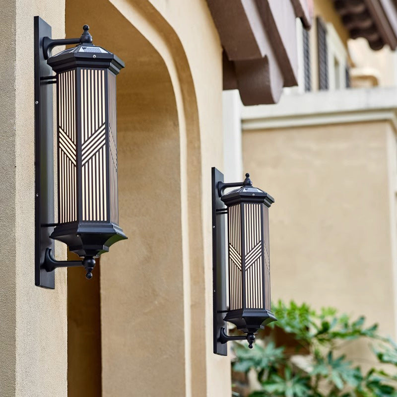 Lampe murale LED en aluminium PC solaire étanche à colonne hexagonale chinoise traditionnelle pour jardin 