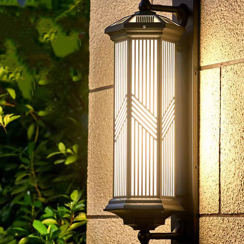 Lampe murale LED en aluminium PC solaire étanche à colonne hexagonale chinoise traditionnelle pour jardin 