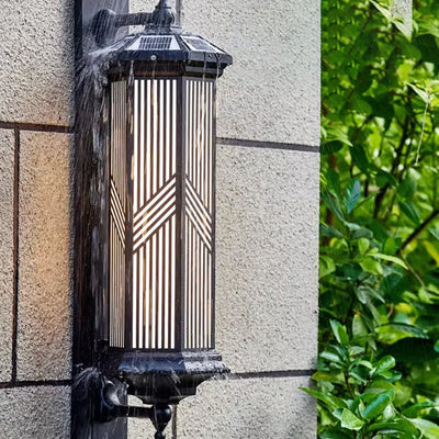 Lampe murale LED en aluminium PC solaire étanche à colonne hexagonale chinoise traditionnelle pour jardin 