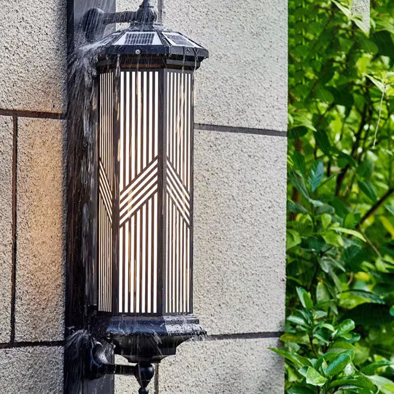 Lampe murale LED en aluminium PC solaire étanche à colonne hexagonale chinoise traditionnelle pour jardin 