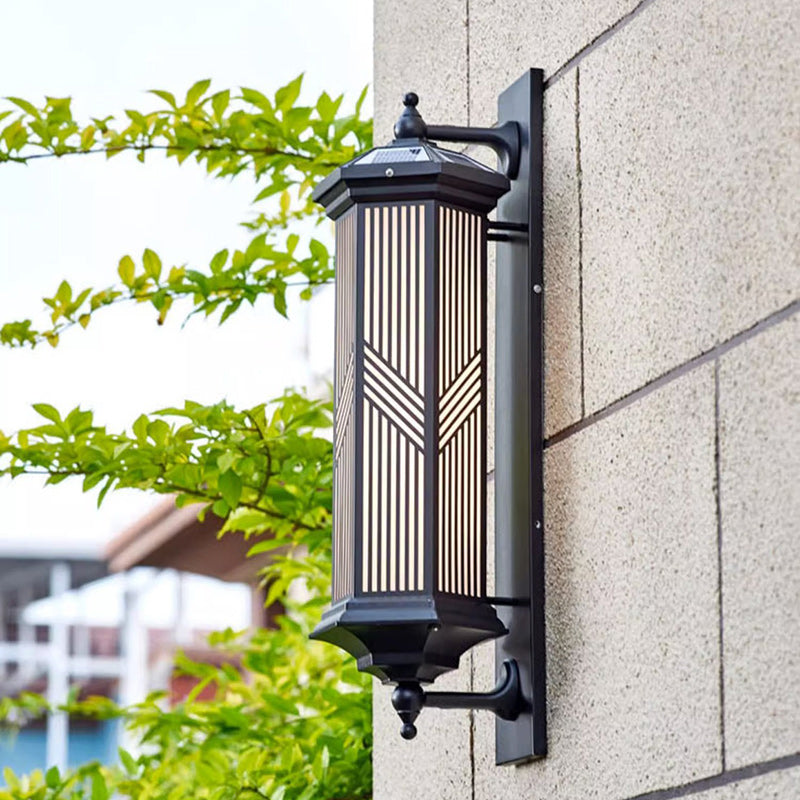 Lampe murale LED en aluminium PC solaire étanche à colonne hexagonale chinoise traditionnelle pour jardin 