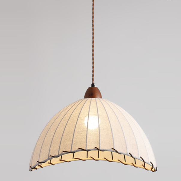 Lámpara colgante de 1 luz de tela curva en media ronda francesa tradicional con madera de fresno para sala de estar 