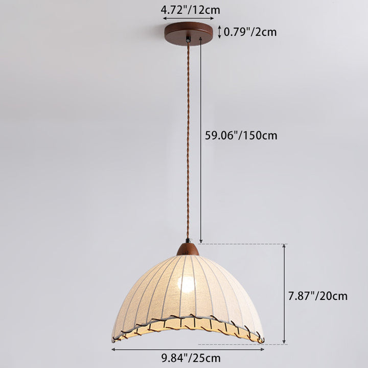 Lámpara colgante de 1 luz de tela curva en media ronda francesa tradicional con madera de fresno para sala de estar 