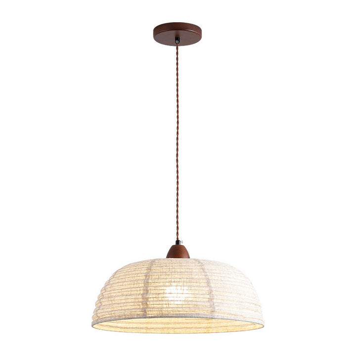 Luminaire suspendu à 1 lumière en tissu rond japonais traditionnel avec matériel en bois de frêne pour salon 