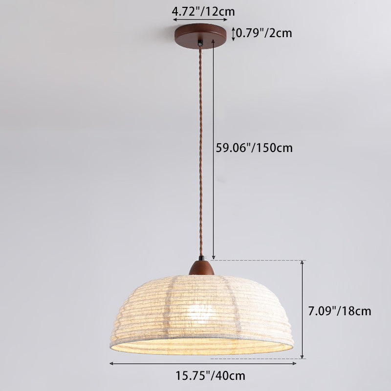 Luminaire suspendu à 1 lumière en tissu rond japonais traditionnel avec matériel en bois de frêne pour salon 