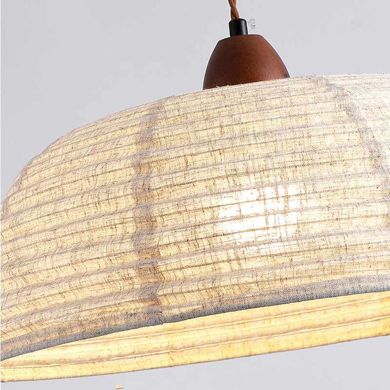 Luminaire suspendu à 1 lumière en tissu rond japonais traditionnel avec matériel en bois de frêne pour salon 
