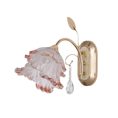 Applique murale contemporaine créative à une lumière avec feuille florale ovale en jade artificiel et fer pour chambre 