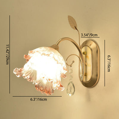 Applique murale contemporaine créative à une lumière avec feuille florale ovale en jade artificiel et fer pour chambre 