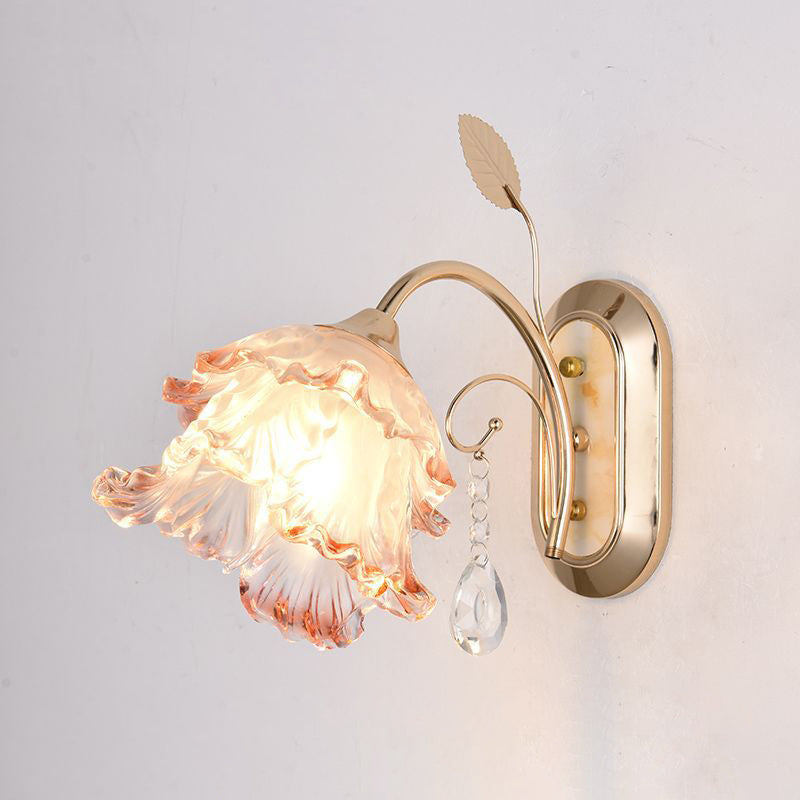 Applique murale contemporaine créative à une lumière avec feuille florale ovale en jade artificiel et fer pour chambre 