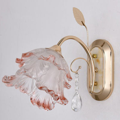 Applique murale contemporaine créative à une lumière avec feuille florale ovale en jade artificiel et fer pour chambre 