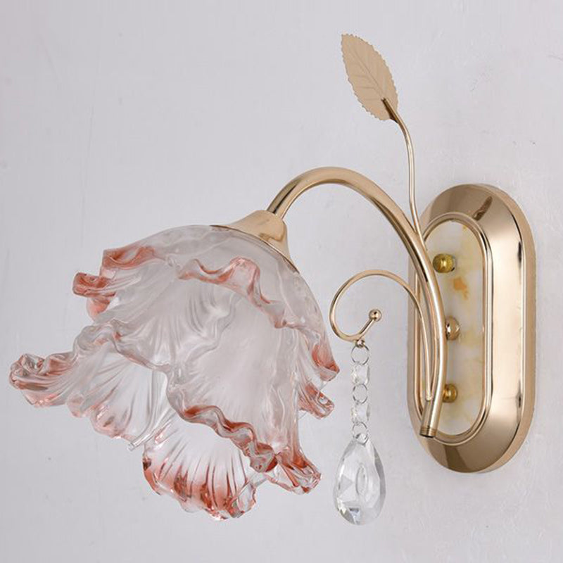 Applique murale contemporaine créative à une lumière avec feuille florale ovale en jade artificiel et fer pour chambre 