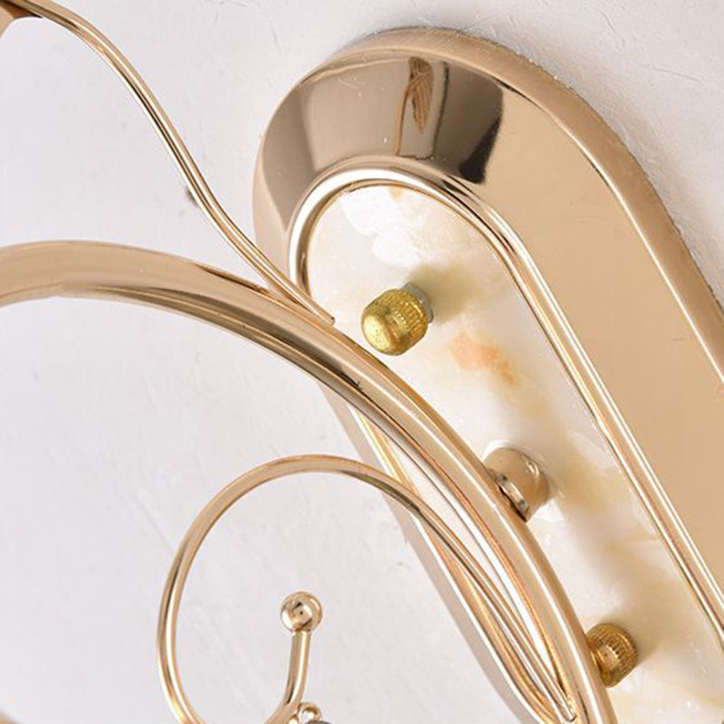 Applique murale contemporaine créative à une lumière avec feuille florale ovale en jade artificiel et fer pour chambre 
