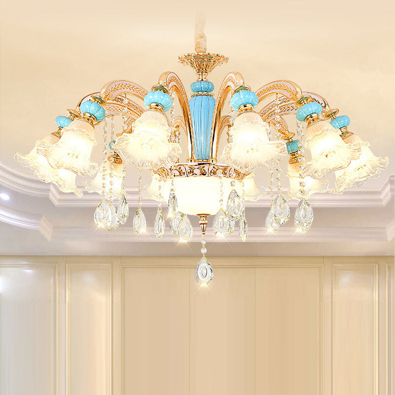 Traditioneller französischer Ast Rundblume Glas Keramik Zink 6/8/10/12 Licht Kronleuchter für Wohnzimmer 