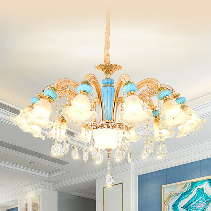 Traditioneller französischer Ast Rundblume Glas Keramik Zink 6/8/10/12 Licht Kronleuchter für Wohnzimmer 