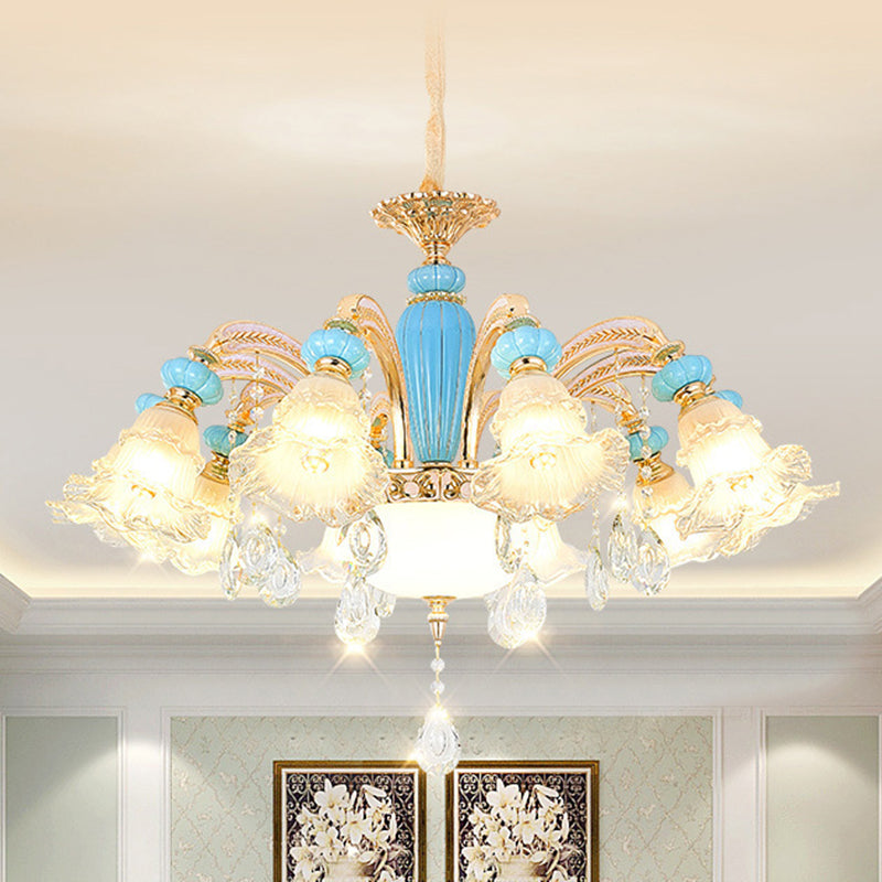 Traditioneller französischer Ast Rundblume Glas Keramik Zink 6/8/10/12 Licht Kronleuchter für Wohnzimmer 