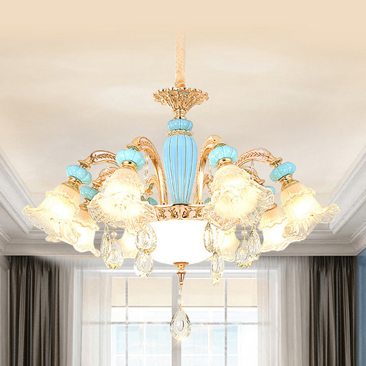 Traditioneller französischer Ast Rundblume Glas Keramik Zink 6/8/10/12 Licht Kronleuchter für Wohnzimmer 