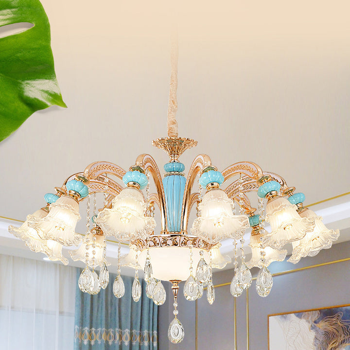 Traditioneller französischer Ast Rundblume Glas Keramik Zink 6/8/10/12 Licht Kronleuchter für Wohnzimmer 