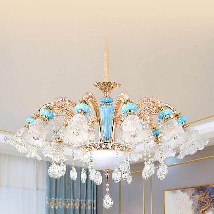 Traditioneller französischer Ast Rundblume Glas Keramik Zink 6/8/10/12 Licht Kronleuchter für Wohnzimmer 