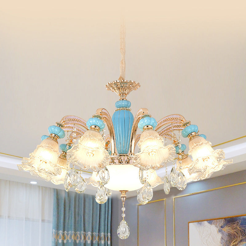 Traditioneller französischer Ast Rundblume Glas Keramik Zink 6/8/10/12 Licht Kronleuchter für Wohnzimmer 
