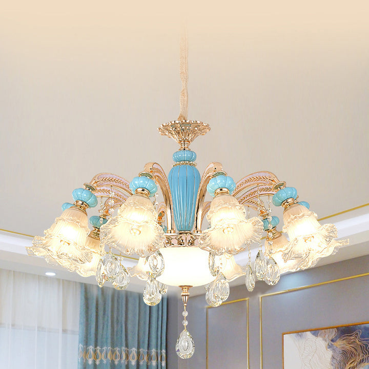 Traditioneller französischer Ast Rundblume Glas Keramik Zink 6/8/10/12 Licht Kronleuchter für Wohnzimmer 