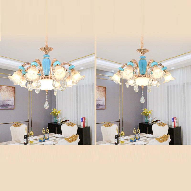 Traditioneller französischer Ast Rundblume Glas Keramik Zink 6/8/10/12 Licht Kronleuchter für Wohnzimmer 