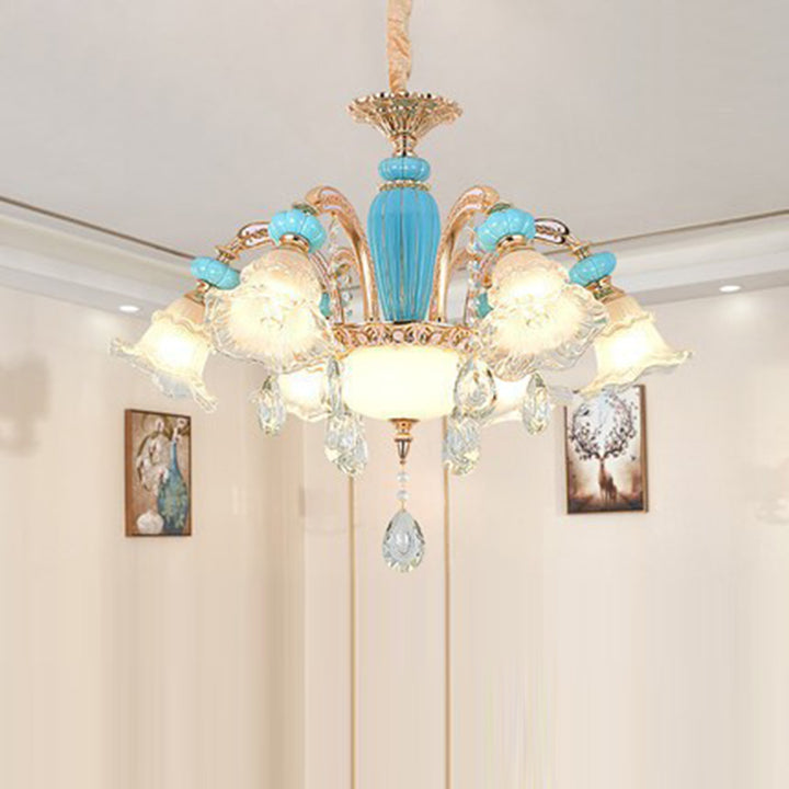 Traditioneller französischer Ast Rundblume Glas Keramik Zink 6/8/10/12 Licht Kronleuchter für Wohnzimmer 