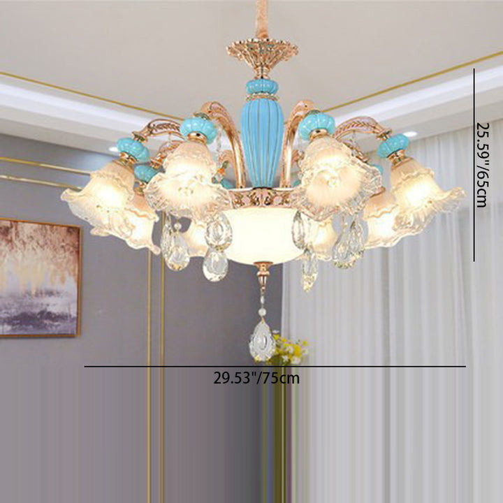 Traditioneller französischer Ast Rundblume Glas Keramik Zink 6/8/10/12 Licht Kronleuchter für Wohnzimmer 
