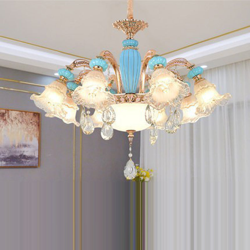 Traditioneller französischer Ast Rundblume Glas Keramik Zink 6/8/10/12 Licht Kronleuchter für Wohnzimmer 