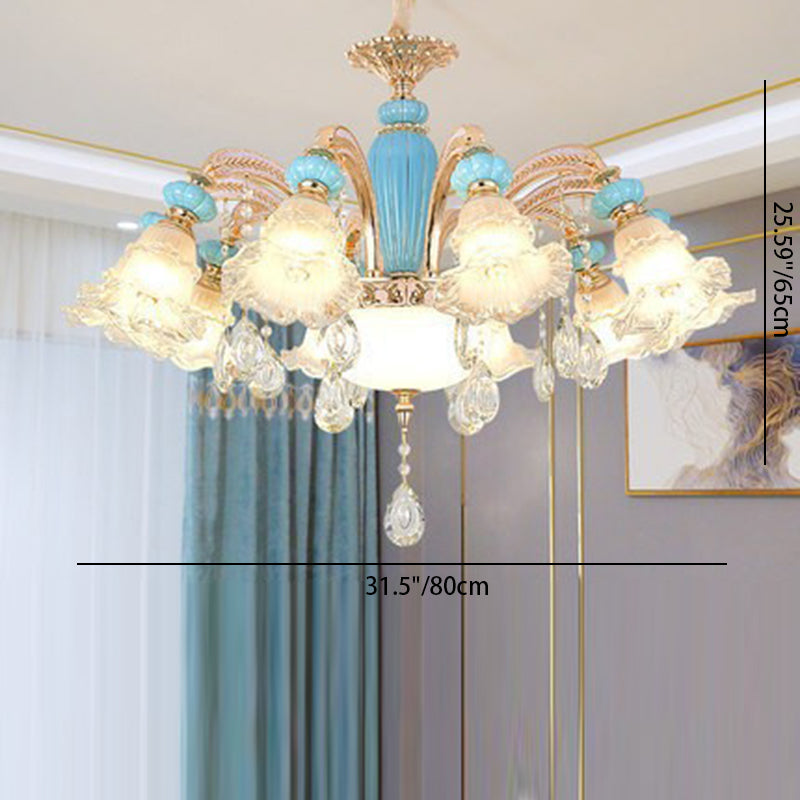 Traditioneller französischer Ast Rundblume Glas Keramik Zink 6/8/10/12 Licht Kronleuchter für Wohnzimmer 