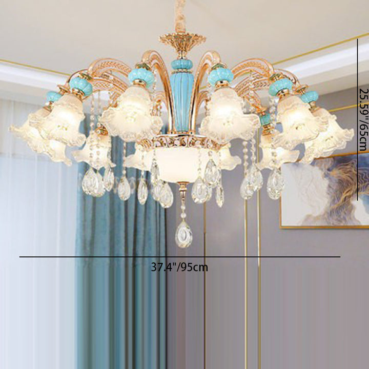 Traditioneller französischer Ast Rundblume Glas Keramik Zink 6/8/10/12 Licht Kronleuchter für Wohnzimmer 