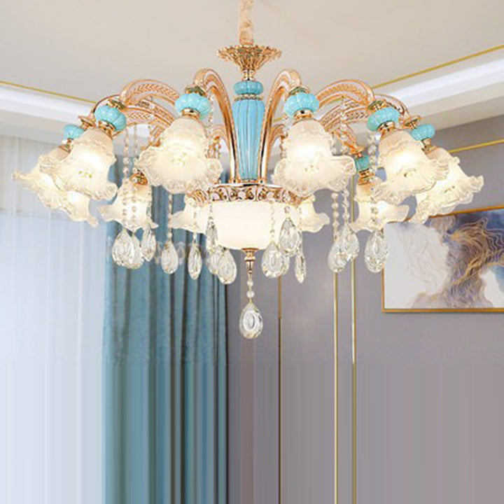 Traditioneller französischer Ast Rundblume Glas Keramik Zink 6/8/10/12 Licht Kronleuchter für Wohnzimmer 