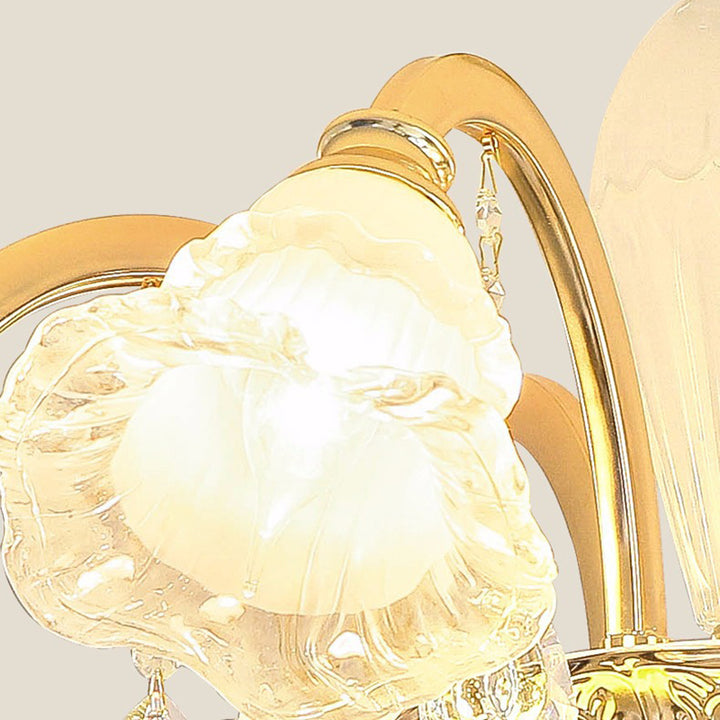 Traditioneller französischer Cremeblumen-Rundsäulen-Glas-Kristall-Zinklegierung 6/8/10/12/15 Licht Kronleuchter für Wohnzimmer 