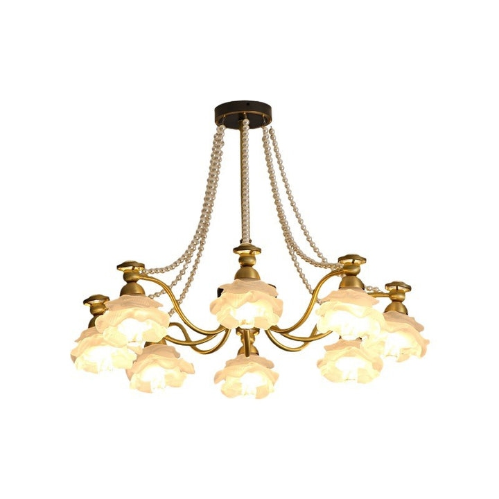 Lustre en laiton avec perles en verre et fleurs rondes de style traditionnel français à 6/8/10 lumières pour salon 