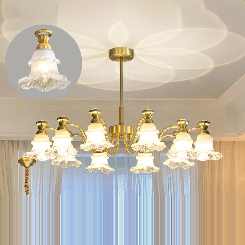 Lustre en laiton avec perles en verre et fleurs rondes de style traditionnel français à 6/8/10 lumières pour salon 