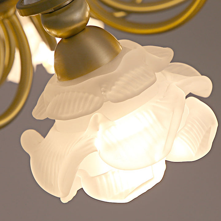 Lustre en laiton avec perles en verre et fleurs rondes de style traditionnel français à 6/8/10 lumières pour salon 
