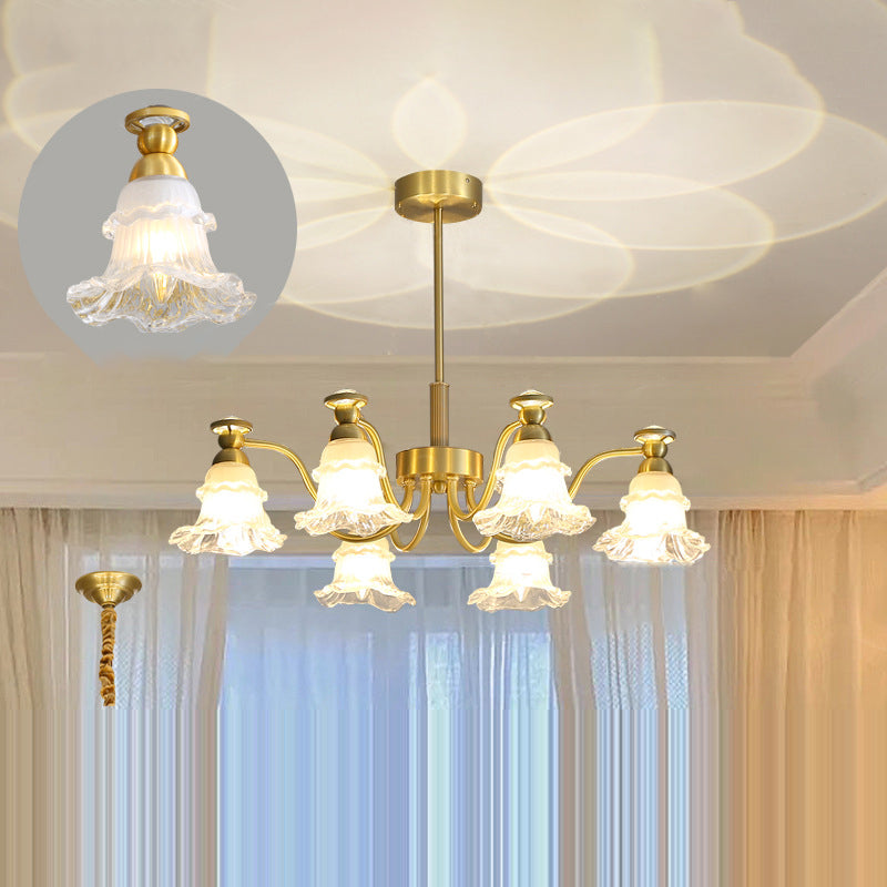 Lustre en laiton avec perles en verre et fleurs rondes de style traditionnel français à 6/8/10 lumières pour salon 