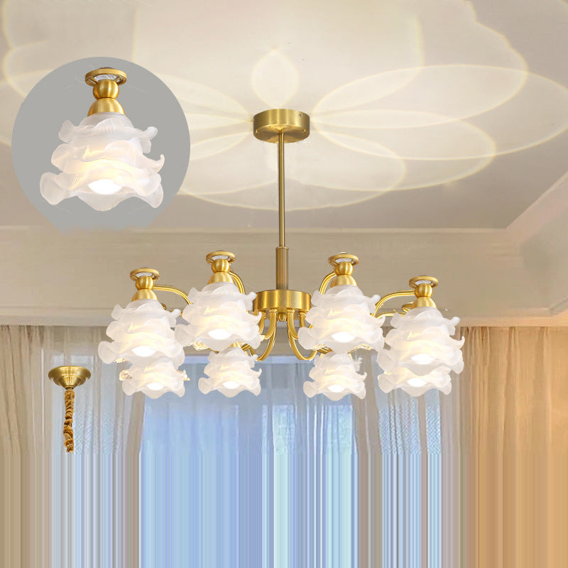Lustre en laiton avec perles en verre et fleurs rondes de style traditionnel français à 6/8/10 lumières pour salon 