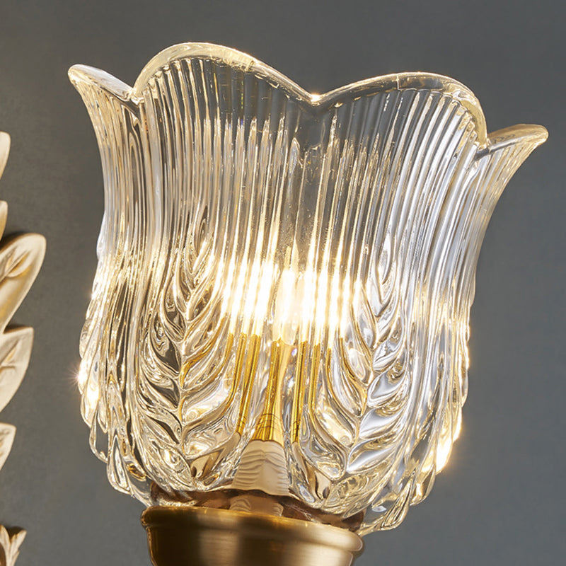 Applique Murale en Laiton avec Verre à Feuilles Florales de Luxe Moderne à 1 Lumière pour Chambre 