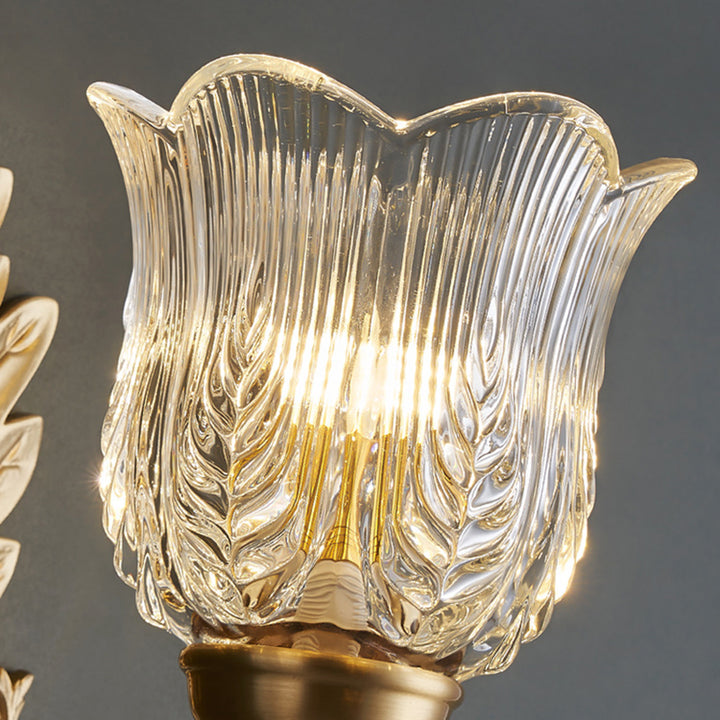 Applique Murale en Laiton avec Verre à Feuilles Florales de Luxe Moderne à 1 Lumière pour Chambre 