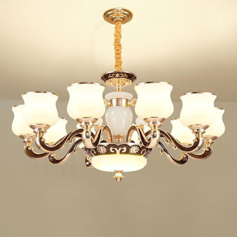 Contemporary Scandinavian Round Curved Cylinder Glass Zinc 6/8/10-Light Chandelier For Living Room