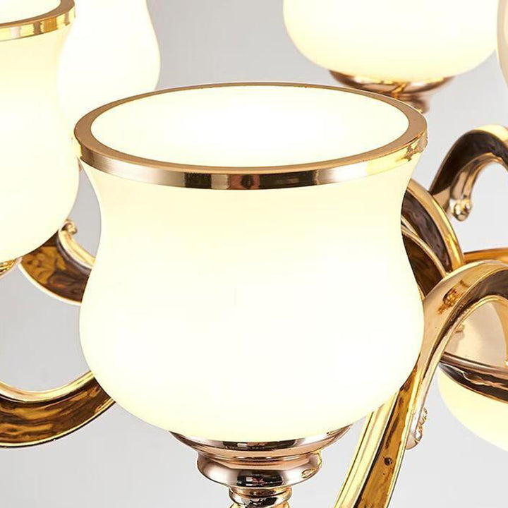 Contemporary Scandinavian Round Curved Cylinder Glass Zinc 6/8/10-Light Chandelier For Living Room