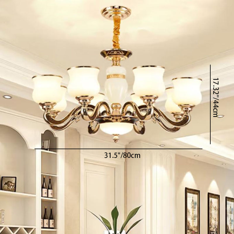Contemporary Scandinavian Round Curved Cylinder Glass Zinc 6/8/10-Light Chandelier For Living Room